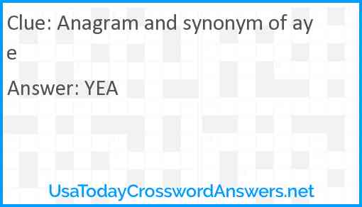 Anagram and synonym of aye Answer