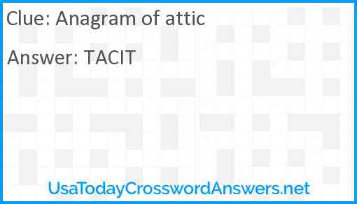 Anagram of attic Answer