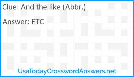 And the like (Abbr.) Answer