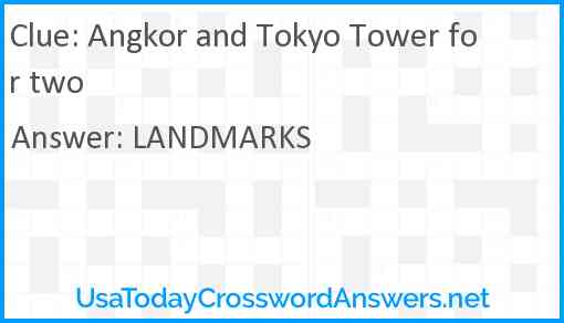 Angkor and Tokyo Tower for two Answer