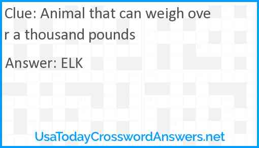 Animal that can weigh over a thousand pounds Answer