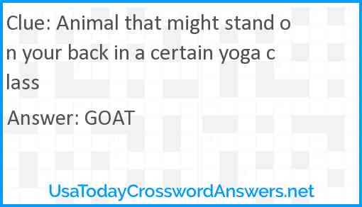 Animal that might stand on your back in a certain yoga class Answer