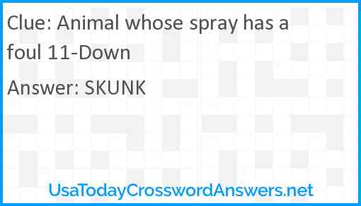 Animal whose spray has a foul 11-Down Answer