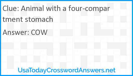 Animal with a four-compartment stomach Answer
