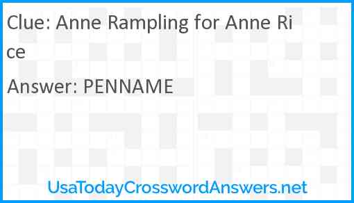 Anne Rampling for Anne Rice Answer