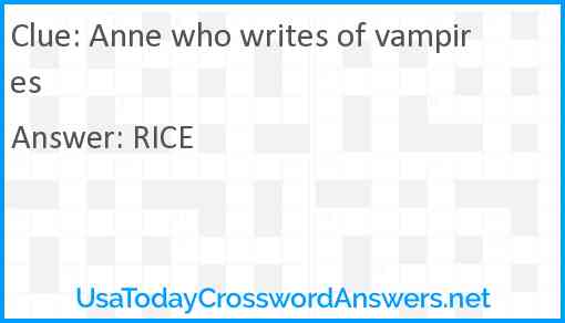 Anne who writes of vampires Answer