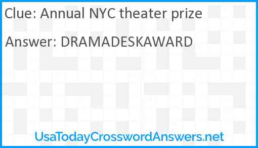 Annual NYC theater prize Answer