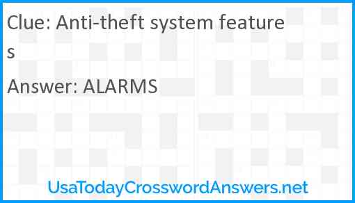Anti-theft system features Answer