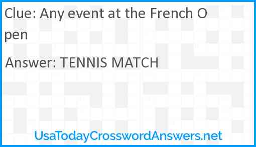 Any event at the French Open Answer