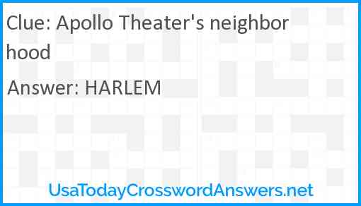 Apollo Theater's neighborhood Answer