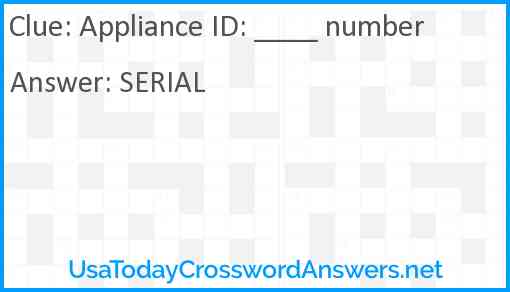 Appliance ID: ____ number Answer