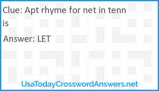 Apt rhyme for net in tennis Answer