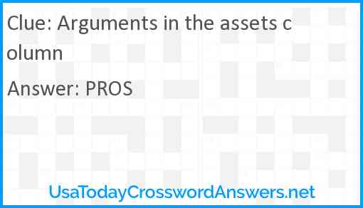 Arguments in the assets column Answer