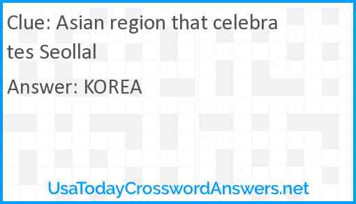 Asian region that celebrates Seollal Answer