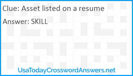 Asset listed on a resume Answer