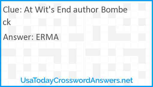 At Wit's End author Bombeck Answer