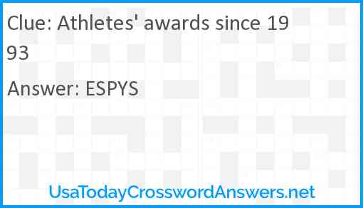 Athletes' awards since 1993 Answer