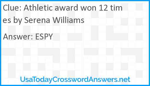 Athletic award won 12 times by Serena Williams Answer