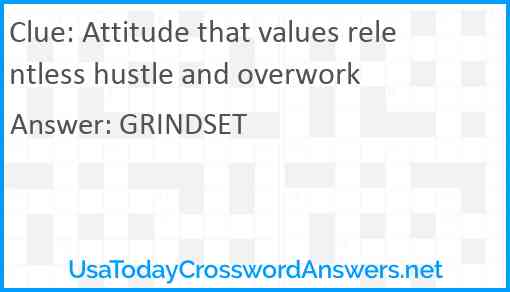 Attitude that values relentless hustle and overwork Answer