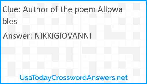 Author of the poem Allowables Answer