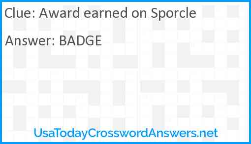Award earned on Sporcle Answer