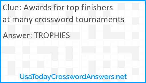 Awards for top finishers at many crossword tournaments Answer