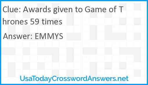 Awards given to Game of Thrones 59 times Answer