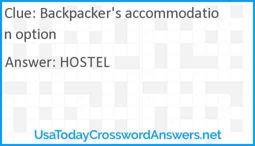 Backpacker's accommodation option Answer