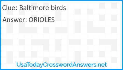 Baltimore birds Answer