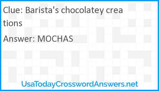 Barista's chocolatey creations Answer