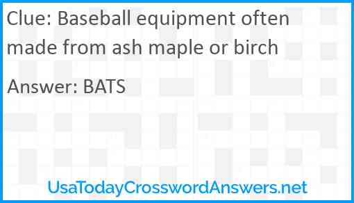 Baseball equipment often made from ash maple or birch Answer