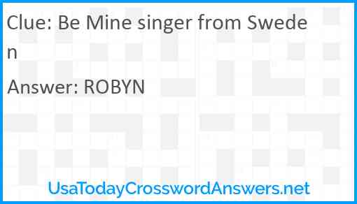 Be Mine singer from Sweden Answer