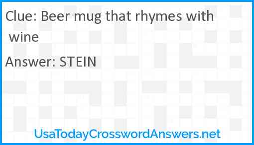 Beer mug that rhymes with wine Answer