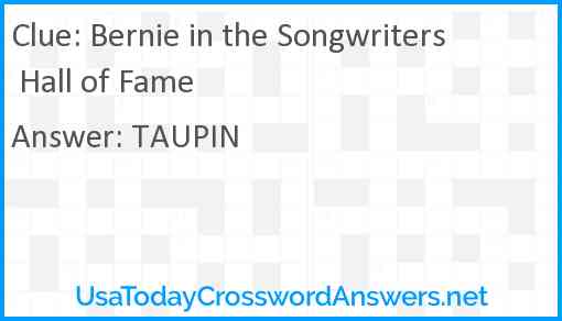 Bernie in the Songwriters Hall of Fame Answer