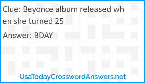 Beyonce album released when she turned 25 Answer