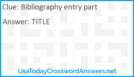 Bibliography entry part Answer