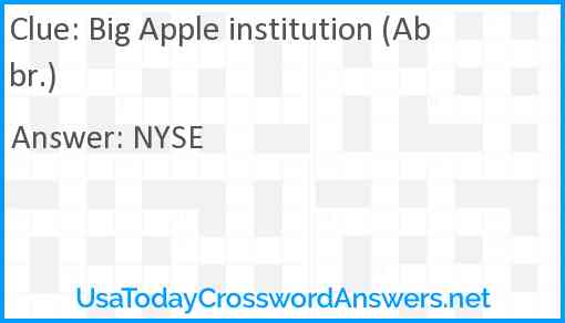 Big Apple institution (Abbr.) Answer