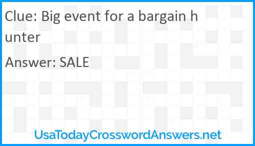 Big event for a bargain hunter Answer