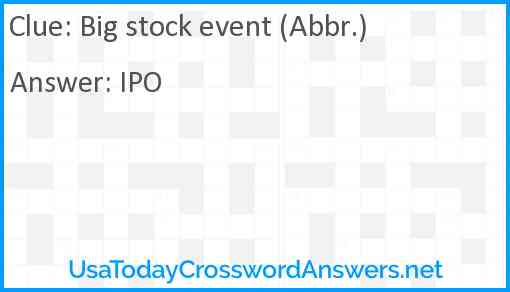 Big stock event (Abbr.) Answer