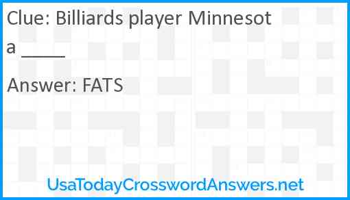 Billiards player Minnesota ____ Answer