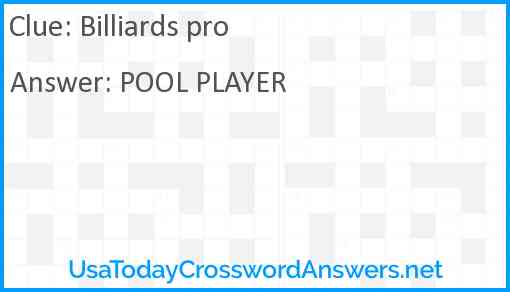 Billiards pro crossword clue UsaTodayCrosswordAnswers net