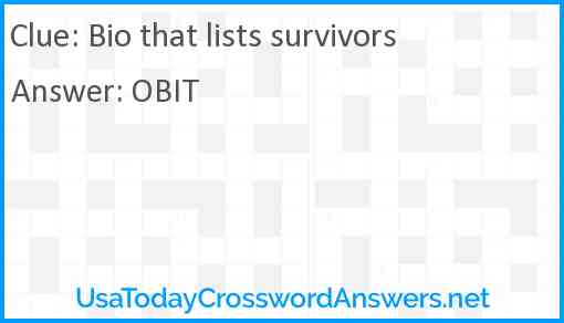 Bio that lists survivors Answer