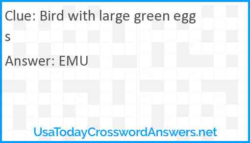 Bird with large green eggs Answer