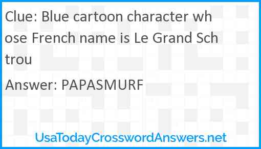 Blue cartoon character whose French name is Le Grand Schtrou Answer
