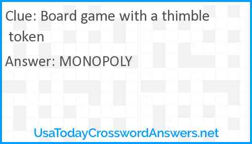 Board game with a thimble token Answer