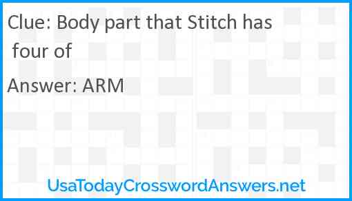 Body part that Stitch has four of Answer