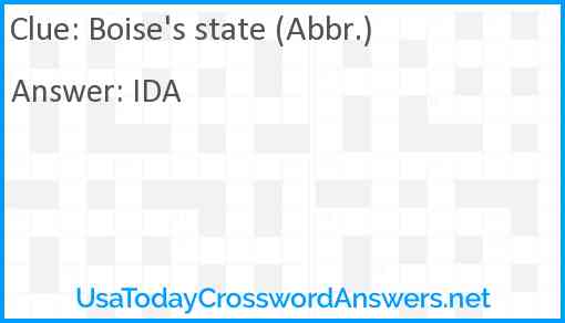 Boise's state (Abbr.) Answer