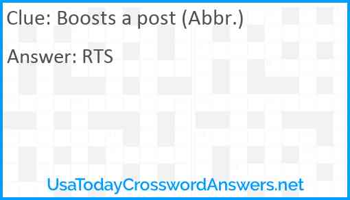 Boosts a post (Abbr.) Answer