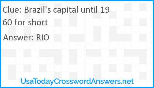 Brazil's capital until 1960 for short Answer