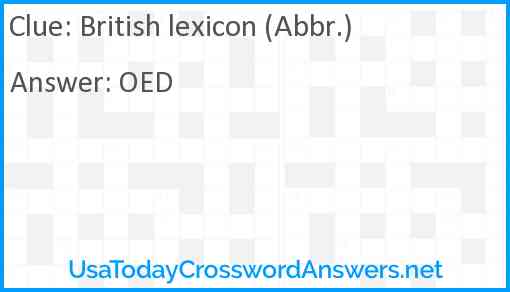 British lexicon (Abbr.) Answer